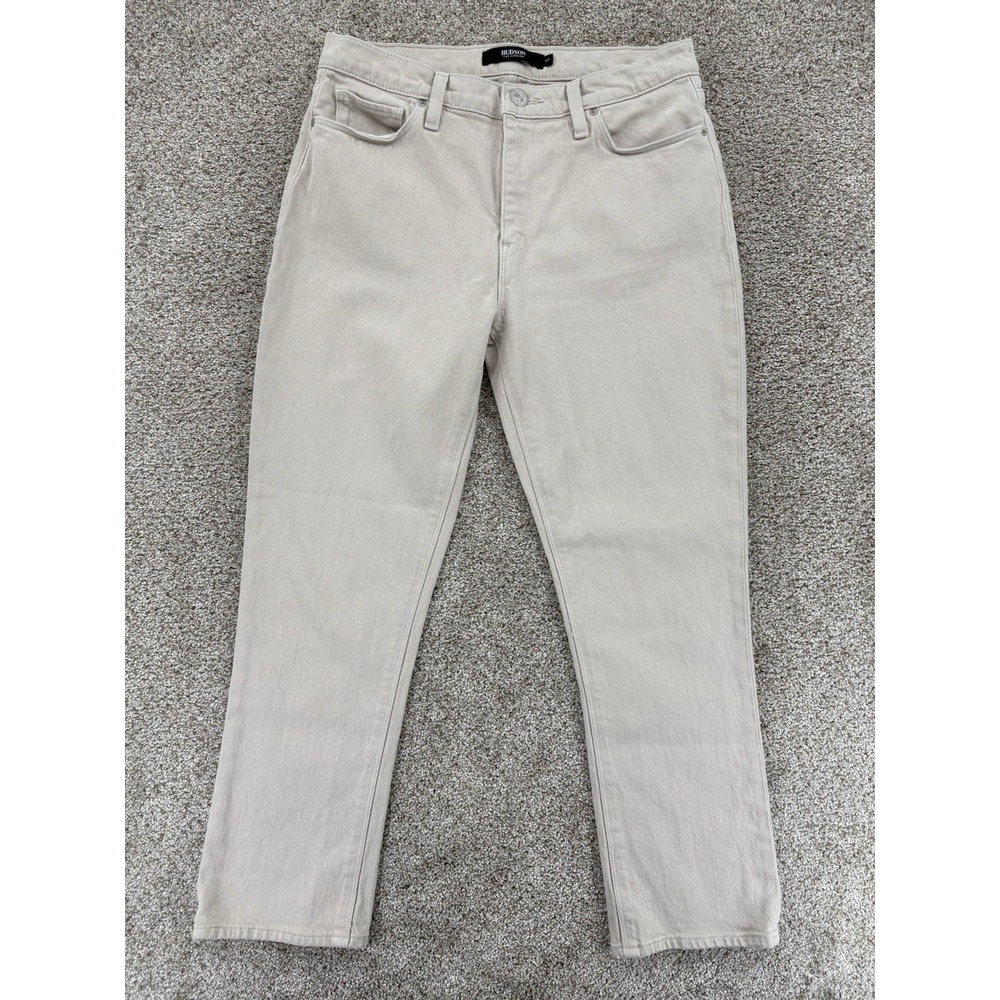 Hudson‎ Barbara High-Rise Straight Crop Jeans Womens 27 Ivory Off-White Stretch